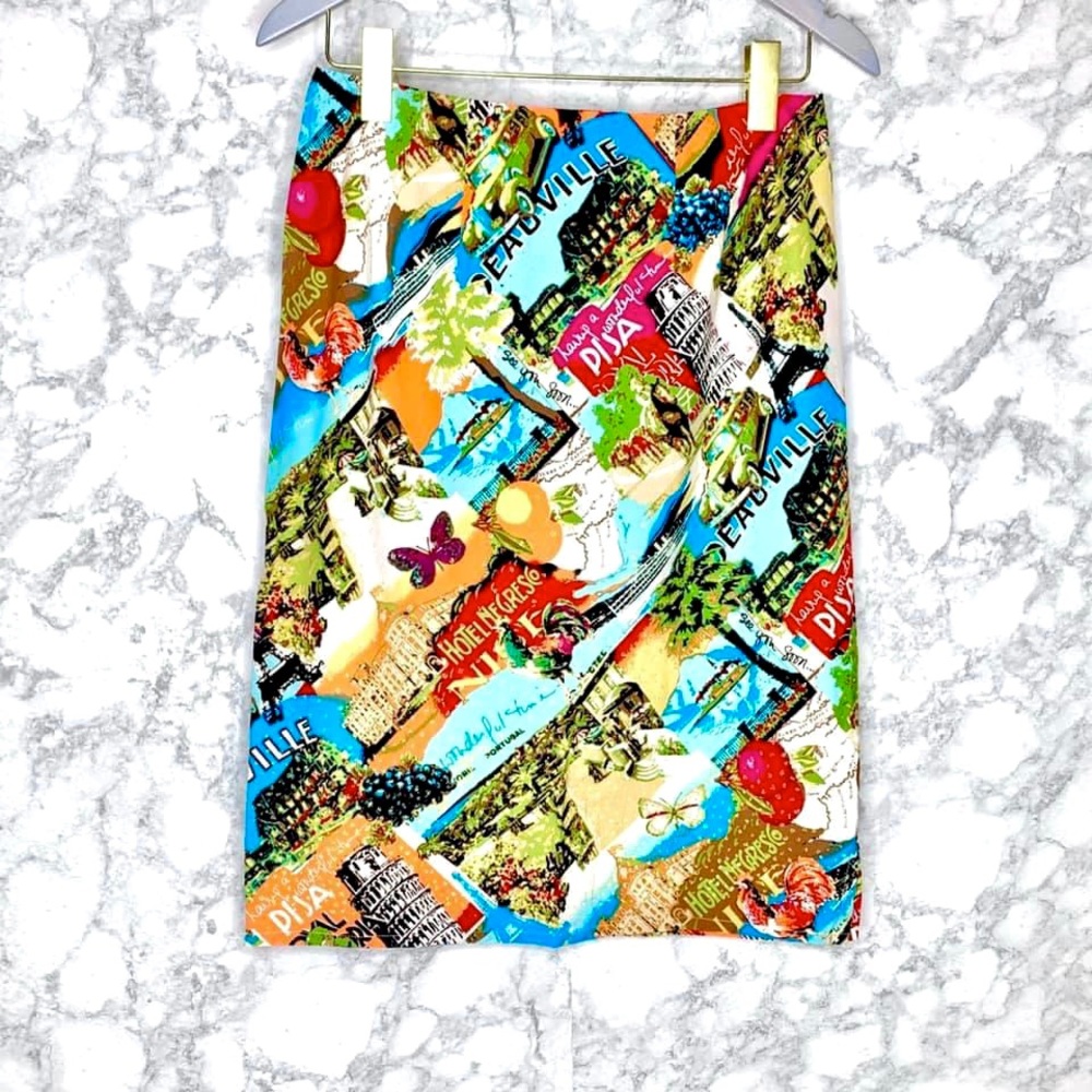 Sharon Young Vintage Colorful Scenic Print Pencil Skirt Women’s 6 - Picture 2 of 6